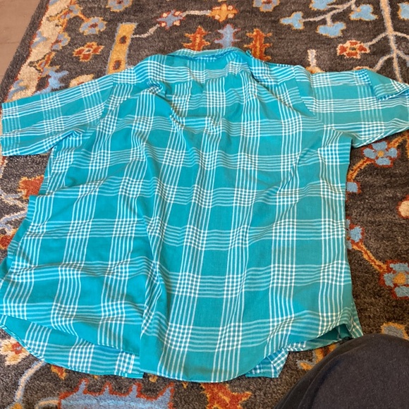 Vintage gingham button down teal buffalo plaid XL short sleeves - Picture 5 of 6